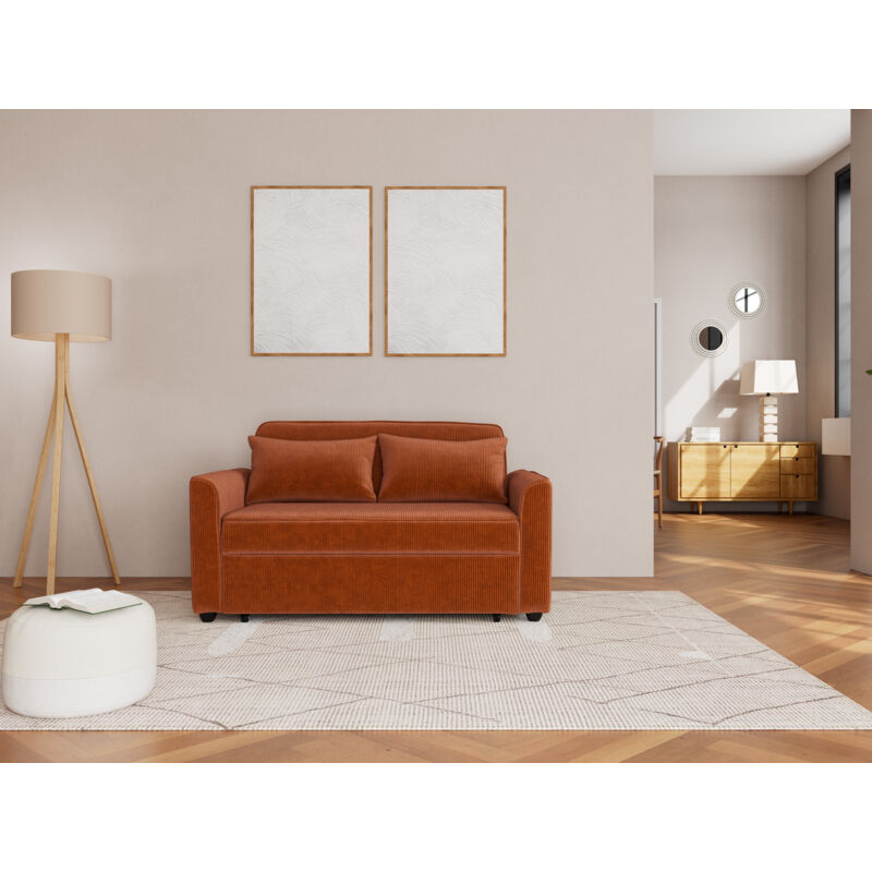 Bestmobilier - Ernest - canapé droit 2 places convertible en velours côtelé - terracotta