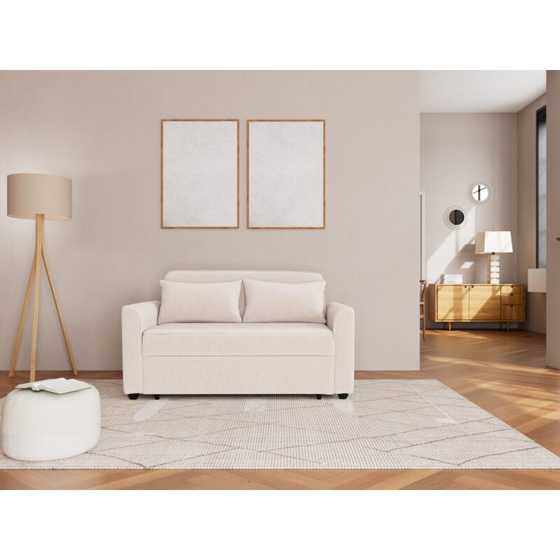Bestmobilier - Ernest - canapé droit 2 places convertible en velours côtelé - beige