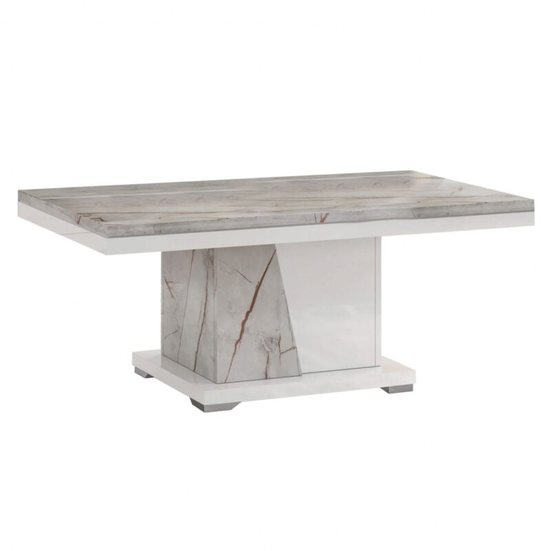 Eros - Table Basse Pied Central Blanc et Aspect Marbre