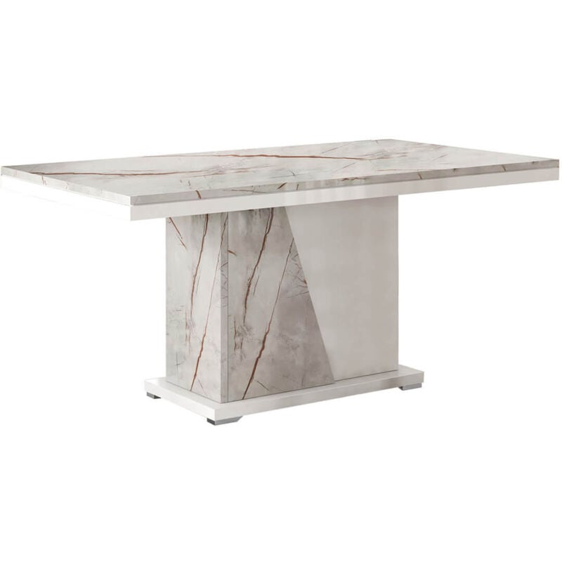 Altobuy - eros - Table Repas Pied Central Blanc et Aspect Marbre