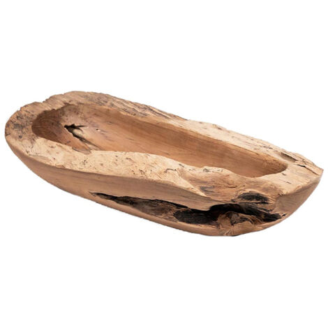 EROSION - Plat en Teck Naturel Brut - Dimensions 38x17cm - Fait Main - Bois Massif Durable - Design Organique - Style Ethnique