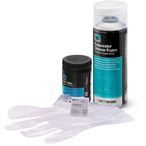 ERRECOM Kit pulizia climatizzatori, include Evaporator Cleaner Foam Pulitore schiumoso per climatizzatori, A/C Tabs 40 pastiglie per climatizzatore ad azione prolungata, guanti inclusi
