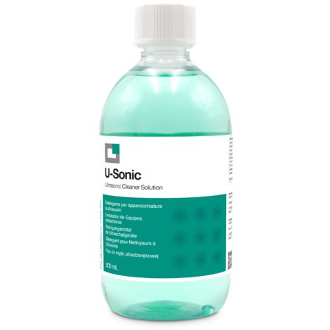 ERRECOM U-Sonic, Detergente Concentrato per Apparecchiature a Ultrasuoni per Pulizia intensiva e delicata di Gioielli, Occhiali, Apparecchi Ortodontici, Piccoli Accessori, Componenti Meccanici, 500 ml