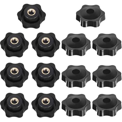 Ersandy 14-teiliges Sternkopf-Spannknopf-Set, Sternkopf-Spannmutternknopf, Spannmuttern mit sternförmigem Griff, Gewinde-Spannknopf, für Werkzeugmaschinen, Schwarz, M6, Kopf: 2