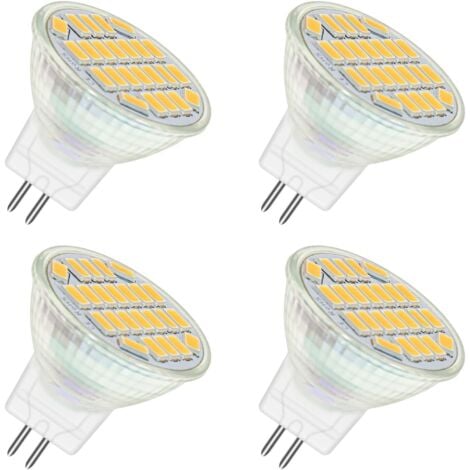 ERSANDY MR11 GU4 12V LED 4W Blanc Chaud 3000K, 350LM, 120° 35mm MR11 35W Halogène Équivalent, AC DC 24V 12V Spot LED Encastrable GU4 pour Meuble Cuisine Camper, non-dimmable, lot de 4 [Classe énergétique A+]