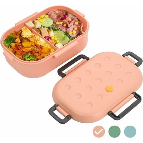Erwachsene Kinder Bento Box 1000ml Kinder Lunchbox Macron Color TO-GO Wasserdichte Meal Prep, BPA frei Spülmaschinenfest mit 2 Fächern (Rosa)
