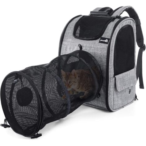 Erweiterbare Katzentragetasche, Welpen-Hunderucksack für Kleintiere mit herausnehmbarer Plüschmatratze, atmungsaktivem Netzgewebe, geräumig, faltbar, für Reisen mit Zug/Auto/Restaurant/Flugzeug
