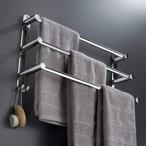 SOLEIL Erweiterbarer Handtuchhalter, 50–90 cm, Edelstahl, ohne Bohren, Handtuchhalter, Wandregal, geeignet für Badezimmer, Küche, Handtuchhalter (Silber, 3 Schichten)