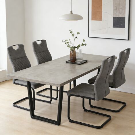 Erweiterbares Esstischset aus MDF mit Stühlen (4 Stühle, tissu, gris)