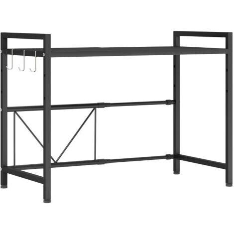 Erweiterbares Mikrowellenregal Mikrowellenständer mit 3 Haken Küchenregal Mikrowellenhalter aus Metall, Schwarz