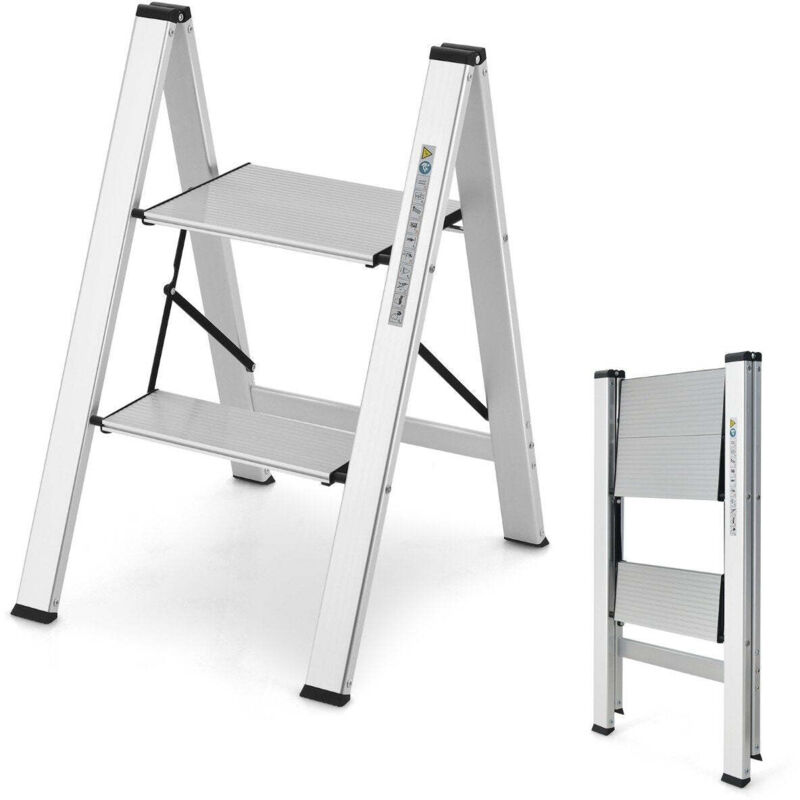 Northix - Escabeau 2 marches en aluminium pliable jusqua 150 kg argent