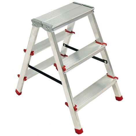Brixo – Escabeau 3 marches aluminium pliant – Charge 125 kg – Pieds anti-dérapants pour sécurité – Dimensions L41 x P60 x H60 cm