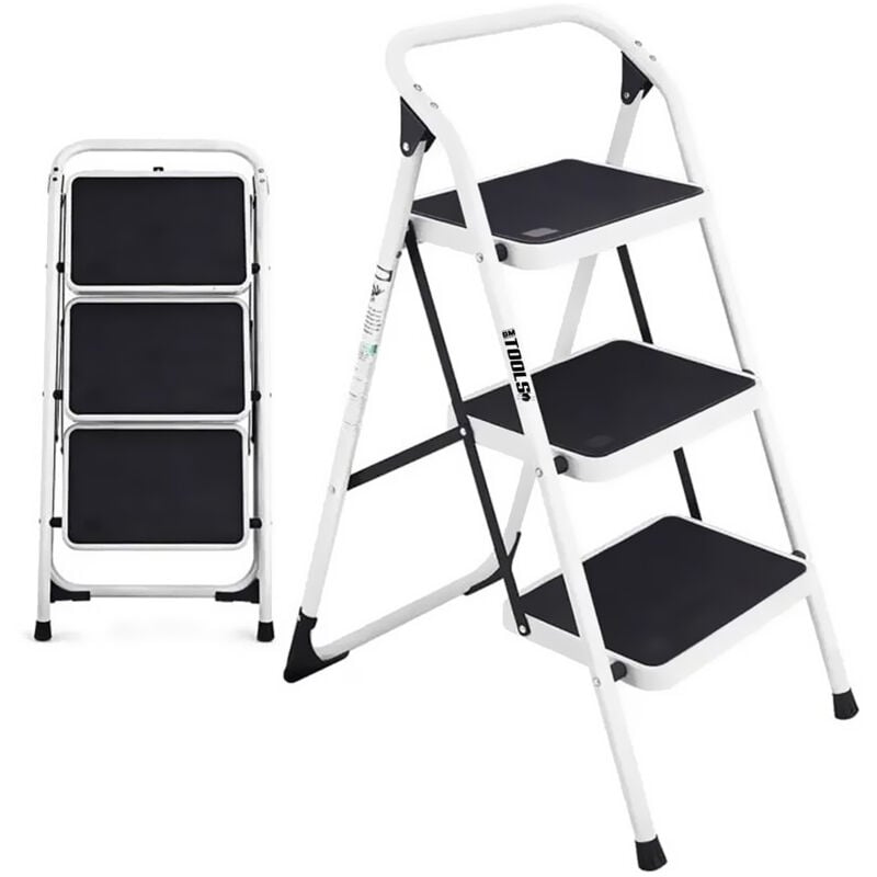 Escabeau 3 marches Bm Tools BMT-ESC3-ACC, Haut. de travail 69 cm, se range facilement, Marches anti-dérapantes, Robuste,Durable