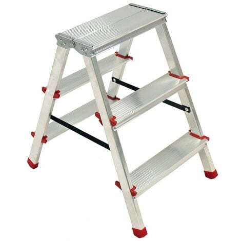 Escabeau / Marche-pied Aluminium 3 marches Portée max 125 kg Pliable Pieds anti-dérapants BRIXO