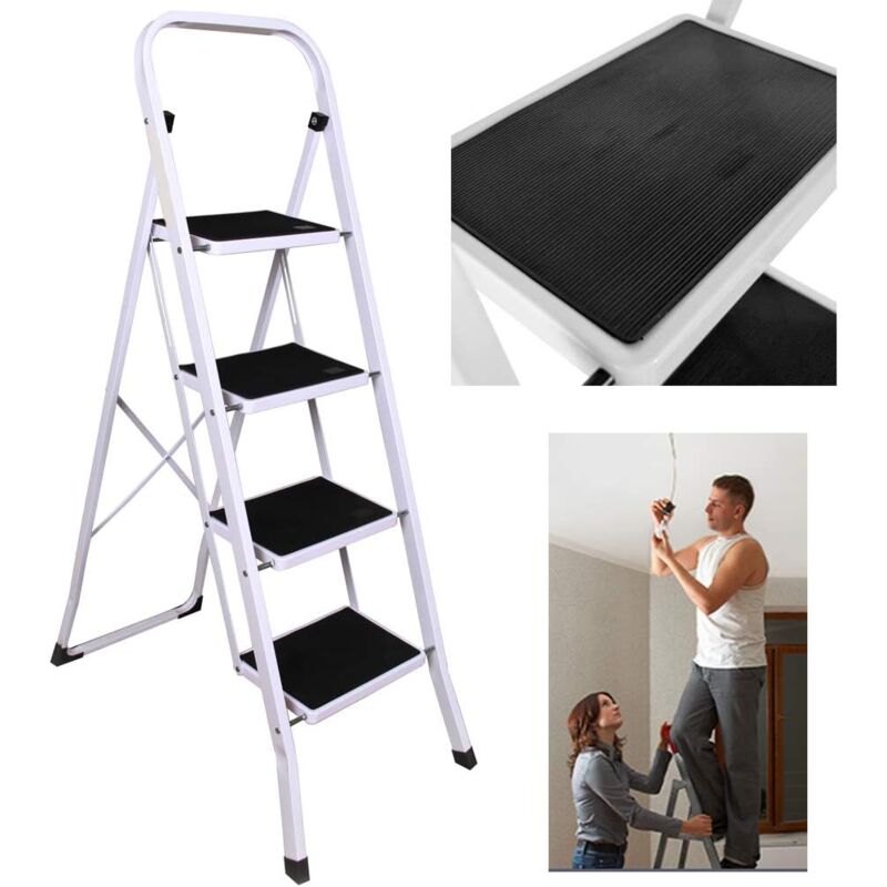 Lucn - Escabeau 4 étapes pliable, escabeau de sécurité en acier, portable se plie antidérapant pouvant supporter Jusqu'à 150 kg, escabeaux ménagers,