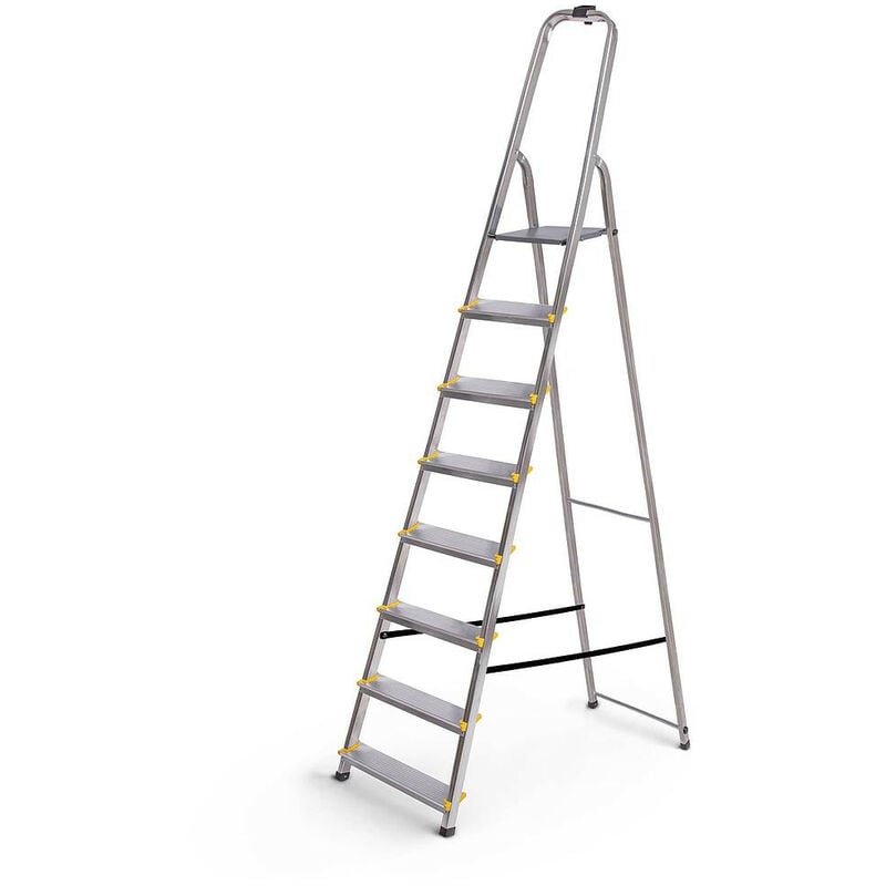 Escabeau 8 marches dura pliable, marchepied léger en aluminium, hauteur plateforme 162cm, pieds antidérapants, charge 150kg, garantie 5 ans Hoström