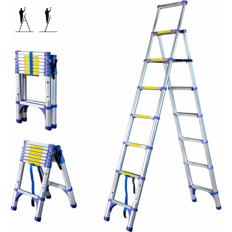 HOSTRÖM Escabeau 8 marches telescopique EXTENDACT8, Echelle telescopique 2,3 m+2m, escabeau pliable télescopique, H max travail 3,8m, Garantie 5 ans, Hostrom