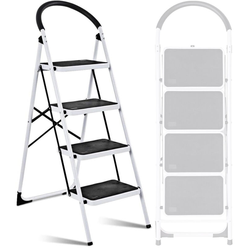 Escabeau à 4 marches Bm Tools BMT-ESC4-ACIER, Haut. de travail : 95 cm, se range facilement, Marches et Poignées anti-dérapantes