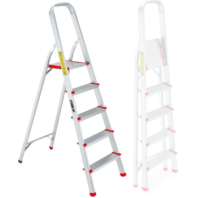 Escabeau à 5 marches Bm Tools BMT-ESC5-ALU - Haut. de travail : 99 cm - prend peu de place et se range facilement - en Aluminium