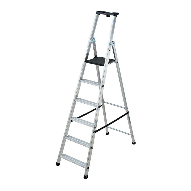 Escabeau professionnel sécurisé 6 marches Hailo Alu plateforme pehd