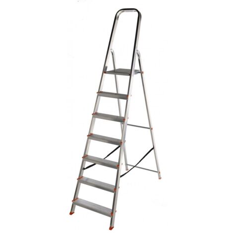 Escabeau aluminium 7 marches – Hauteur totale 200 cm – Charge maximale 150 kg – Marches anti-dérapantes pour sécurité renforcée – Althome