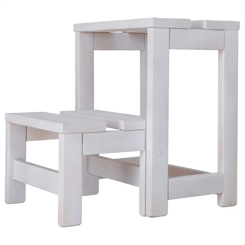 Mueblear Escabeau Banquette, Bois de hêtre, 32x23x40 cm - Blanc - Blanc