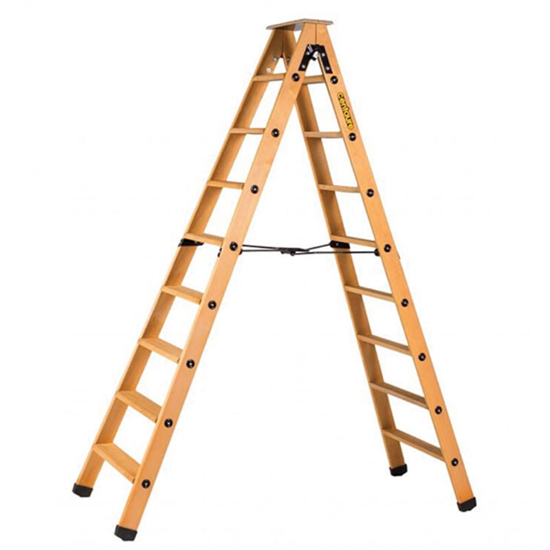 Escabeau bois double accès - 2x8 marches - hauteur maximum 3.35 - 683608