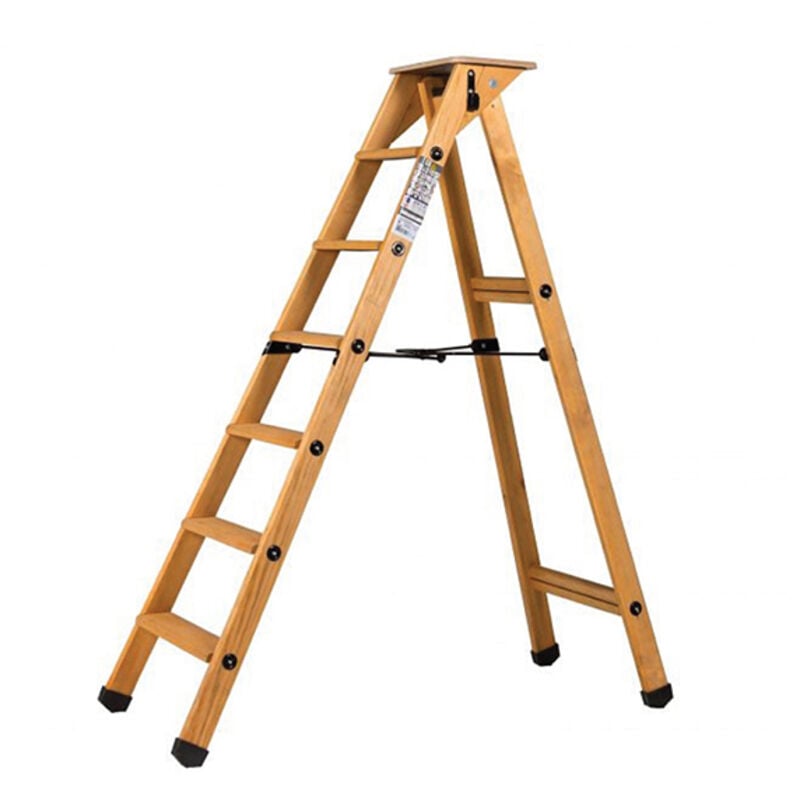 Escabeau bois simple 6 marches - Hauteur max. de travail 2.54m - 683206
