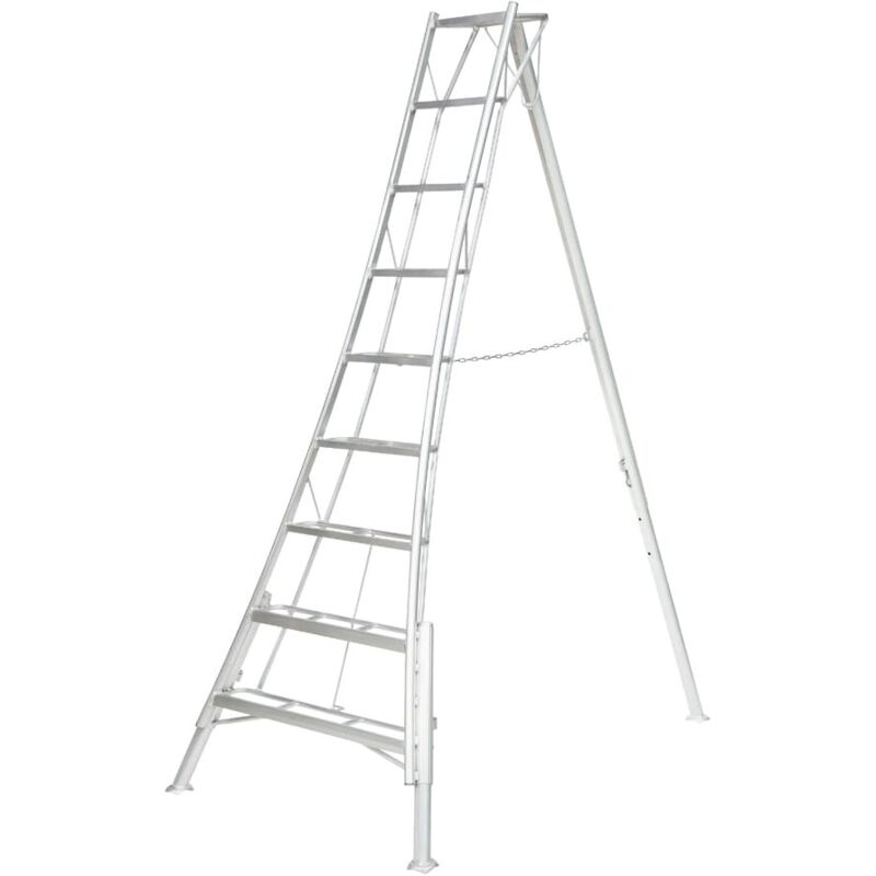 Escabeau de jardin aluminium réglable 240-301 cm – 3 montants – Marches antidérapantes – Charge maximale 150 kg – Niwaki