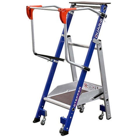 Escabeau de rayonnage Inox 1 marche - Hauteur de travail max. 2.25m - 614931