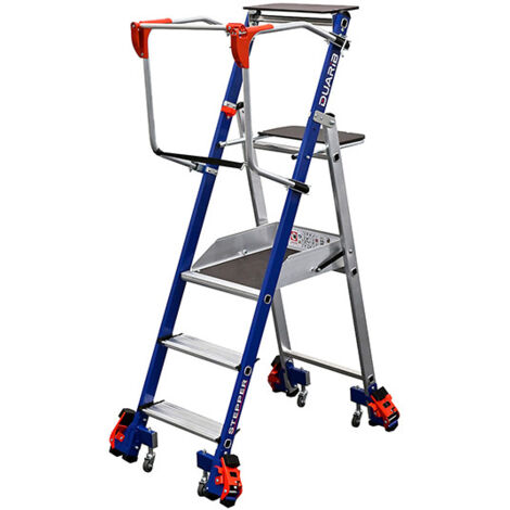 Escabeau de rayonnage Inox 3 marches - Hauteur de travail max. 2.69m - 614933