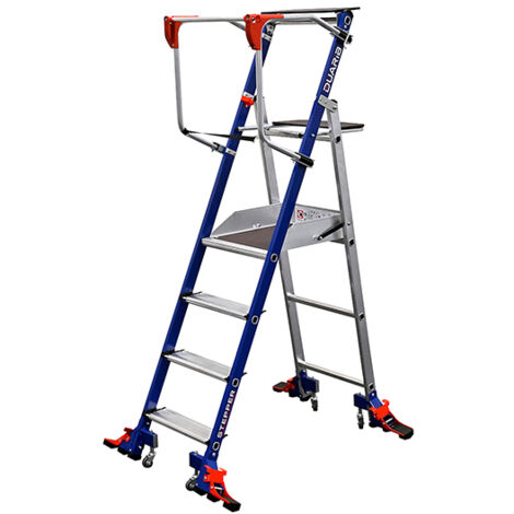 Escabeau de rayonnage Inox 4 marches - Hauteur de travail max. 2.94m - 614934