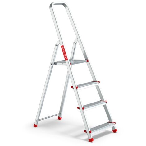 Escabeau domestique pliant en aluminium à 4 marches avec crochet, charge maximale 125 kg.
