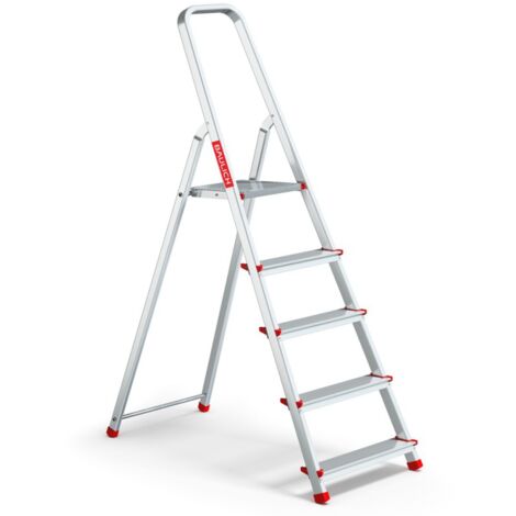 Escabeau domestique pliant en aluminium à 5 marches avec crochet, charge maximale 125 kg.