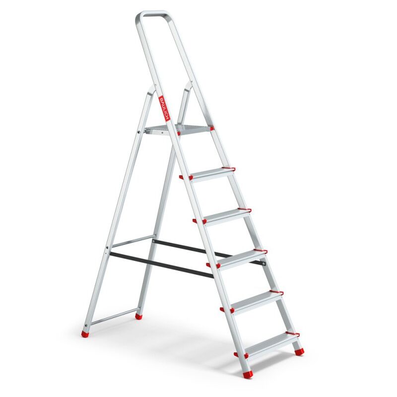 Escabeau domestique pliant en aluminium à 6 marches avec crochet, charge maximale 125 kg.