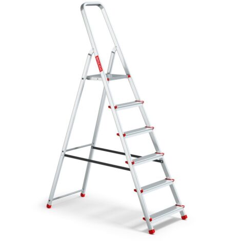 Escabeau domestique pliant en aluminium à 6 marches avec crochet, charge maximale 125 kg.