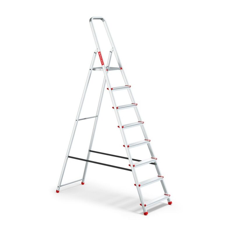 Baulich – Escabeau pliant aluminium 8 marches – Charge max 125 kg – Crochet pratique pour outils – Hauteur de travail 3,62 m