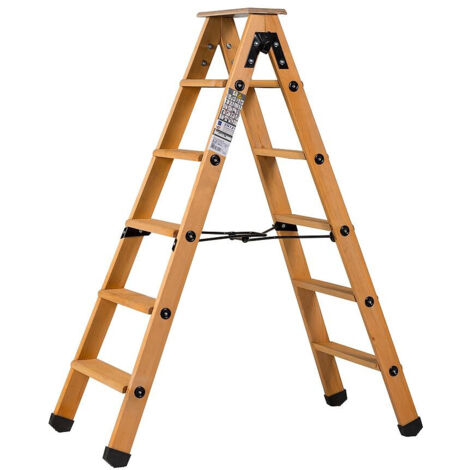 Escabeau double accès bois CENTAURE 2x5 marches + tablette - 483605
