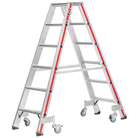 Escabeau double roulant 2x6 marches - Hauteur max. de travail 2,9m - 8024/2X6-4P