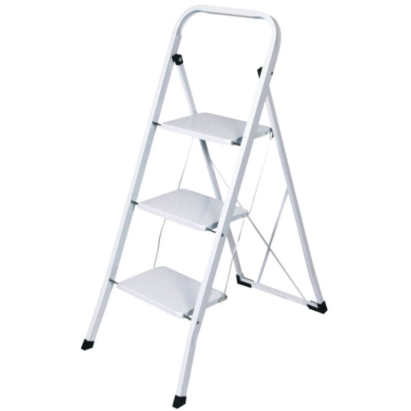 Dema - Escabeau en acier 3 marches pliable -- Blanc - Echelle