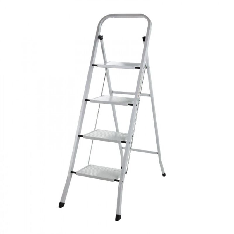 Dema - Escabeau en acier 4 marches pliable blanc - Echelle