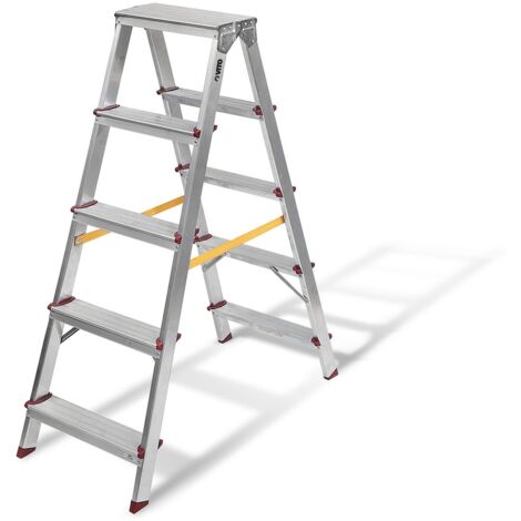 Escabeau en aluminium 2 X 5 marches Charge 150 kg Hauteur 1,14 m VITO Fabriqué en Europe