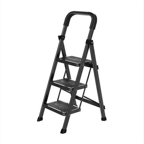 Escabeau en Aluminium 3 Marches Échelle Tabouret Marche Pied Pliant avec Pieds Anti Dérapant Max 150Kg, Noir
