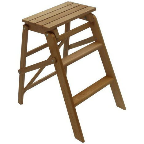 Escabeau en hêtre naturel 2 marches – Hauteur 62 cm – Largeur 42 cm – Surface antidérapante – Dépliage simple avec mécanisme de pression