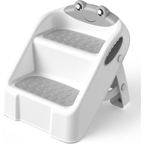 Escabeau Enfant Marche Pied Pliable pour Enfant, Tabouret 2 Marches pour Bébé, Rehausseur Stable, Multifonction et Antidérapant Parfait pour Cusine, Apprentissage, Salle de Bain, de la Propreté
