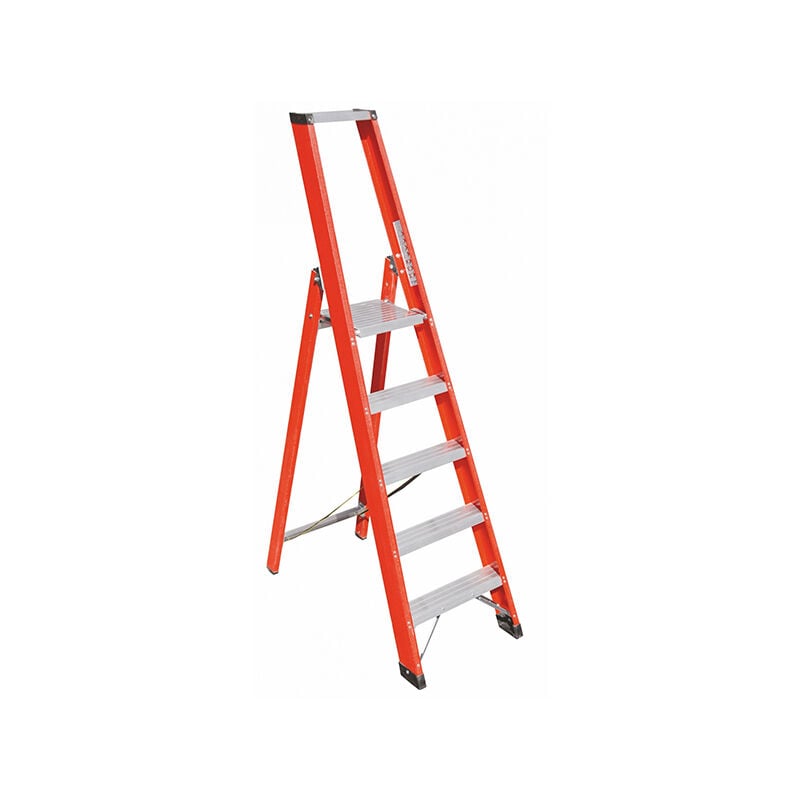 Matisère - Escabeau 5 isolant en fibre de verre avec bac porte-objets et garde-corps - SCAV026/05