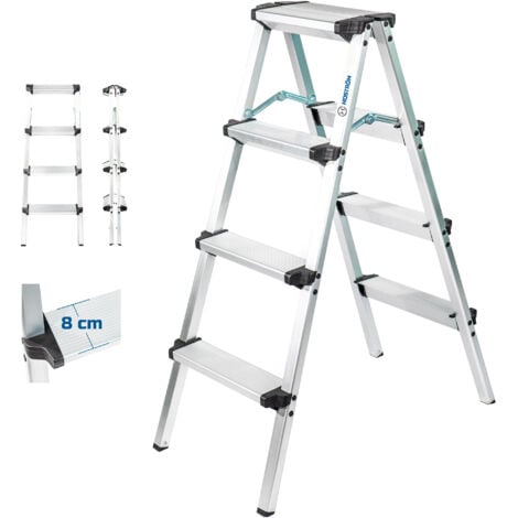 HOSTRÖM Escabeau marche pied 4 marches HOMILIX4, petit escabeau pliable, aluminium, design compact et robuste, H max travail 2,59m, 5 ans garantie, Hostrom