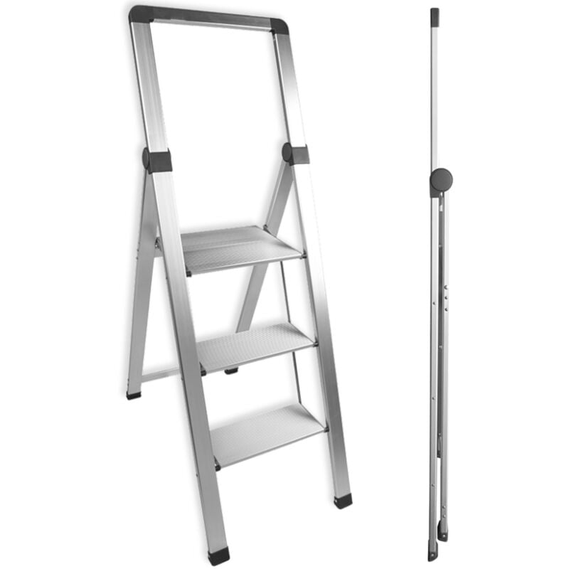 Escabeau Marchepied Solide Pliable en Aluminium - 3 Marches - Gain de place - Léger et Antidérapant