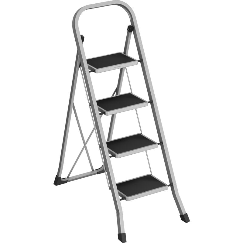 Songmics – Escabeau pliant 4 marches – Charge 150 kg – Verrou de sécurité – Dimensions dépliées 89 x 45 x 127 cm – Acier robuste gris tourterelle