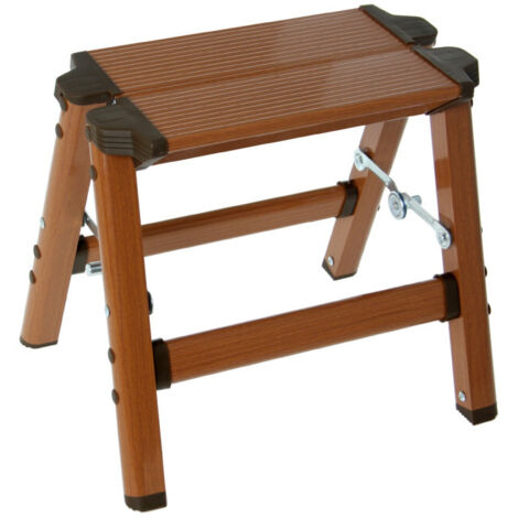 Escabeau Marchepied Pliable Aluminium Couleur Bois - Hauteur 29.5cm